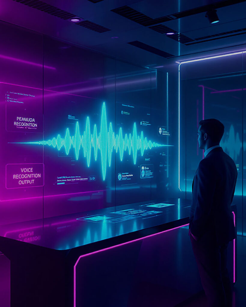 Visualisation of interaction with AI conversation agent showing a large dashboard