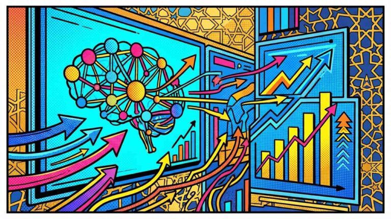Home 25 Abstract illustration depicting AI integration in GCC financial services, with digital data streams, neural networks, and modern architectural elements, symbolizing innovation and growth.