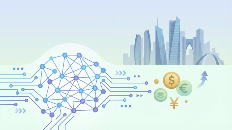 Home 26 Abstract image showing AI integration in GCC financial services, with neural networks, data streams, and modern architecture, symbolizing automation and digital transformation.