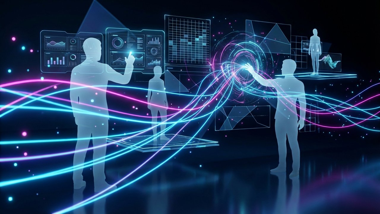 Social Media Marketing And Automation For UAE & GCC Brands: Unlock Predictable ROI 2 A dynamic visual of various social media icons and digital platforms linked by glowing lines, representing a seamlessly integrated digital ecosystem driven by AI automation.