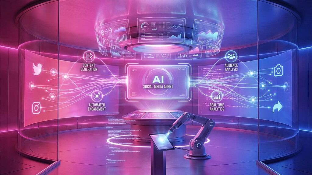 Social Media Marketing And Automation For UAE & GCC Brands: Unlock Predictable ROI 1 Abstract digital network showing growth and automation for social media marketing in the UAE and GCC region.