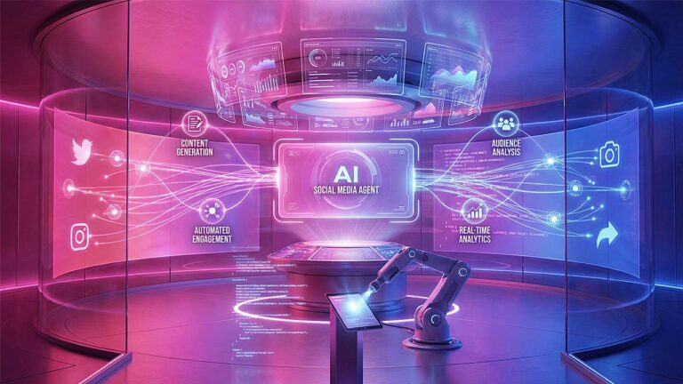 Contact 12 Abstract digital network showing growth and automation for social media marketing in the UAE and GCC region.