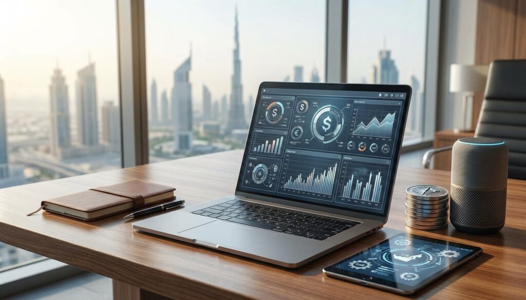 The Ultimate Guide to AI Marketing Automation Cost in UAE for 2026: What to Expect? 1 Abstract digital illustration showing AI marketing automation cost in UAE trends and ROI growth.