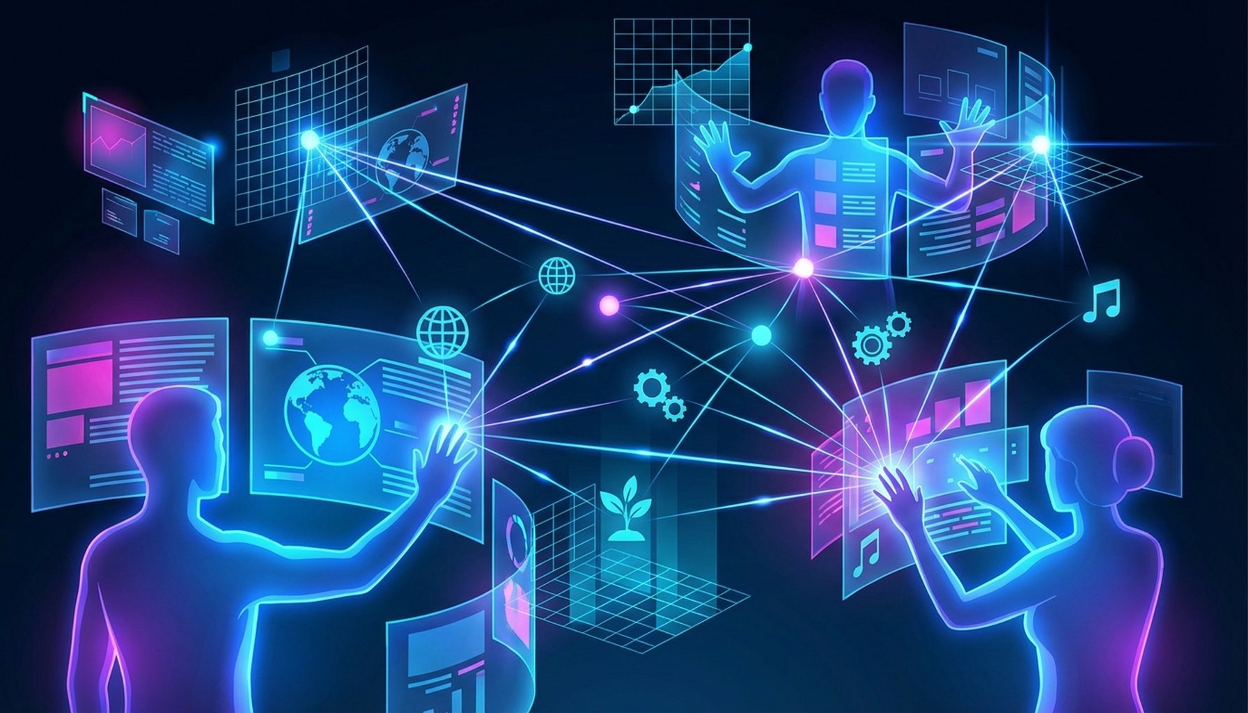 AI in Education Transformation: The Ultimate 7-Step Roadmap For Success 1 Abstract graphic showing interconnected nodes and lines, representing data flow, communication, and community in an educational setting.
