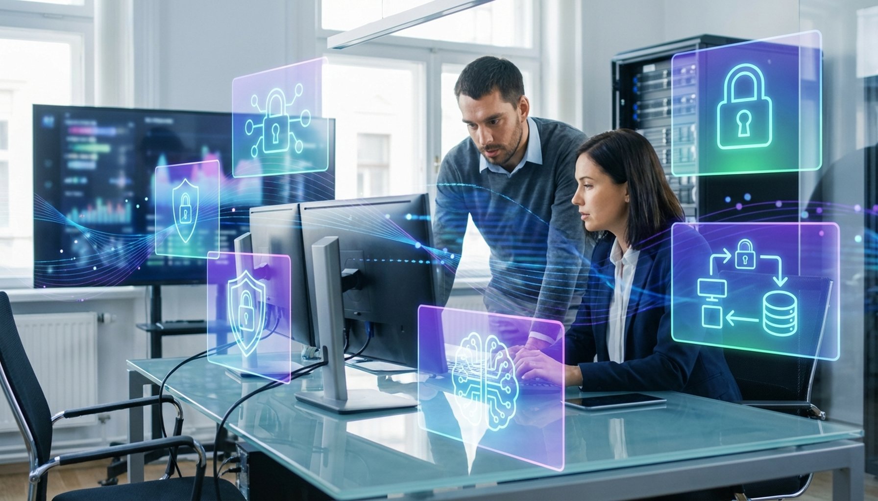 AI Digital Marketing Strategy UAE and GCC: The Ultimate Guide for 2026 3 Abstract illustration depicting secure data streams flowing into an AI system, highlighting data privacy and responsible AI deployment in the GCC.