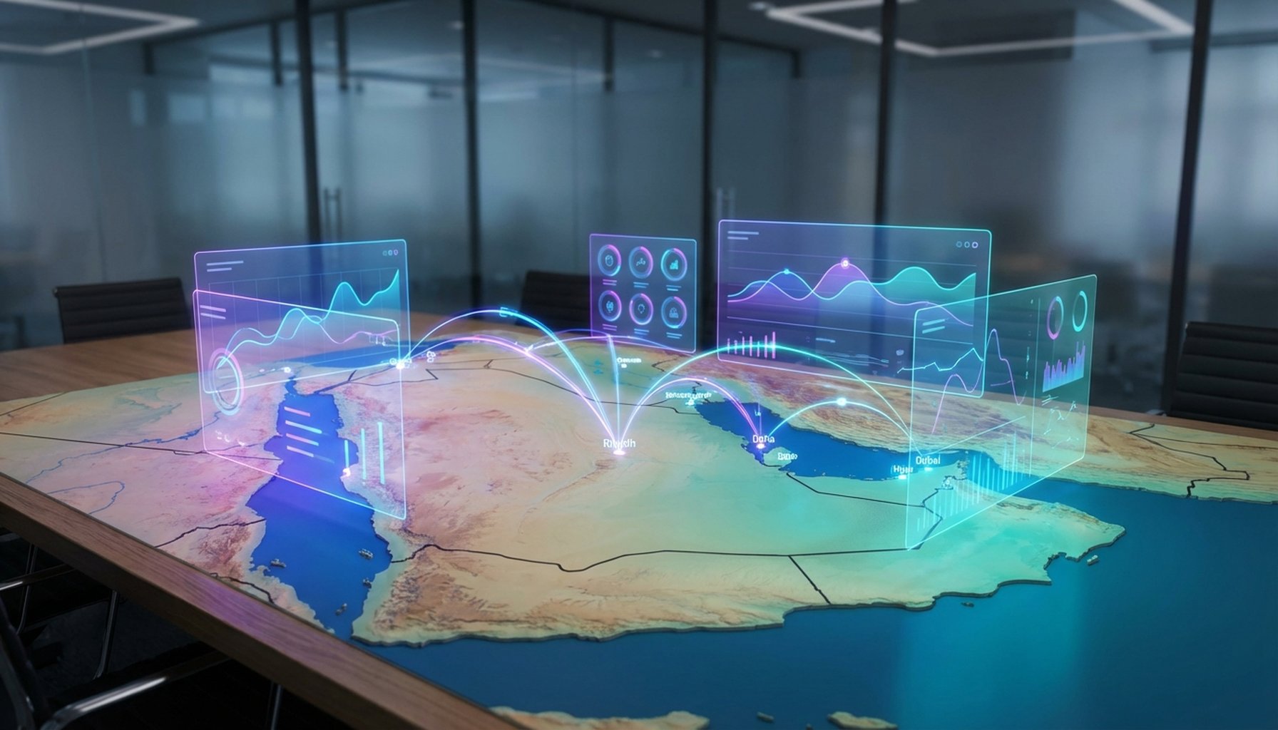 The Ultimate Guide to WhatsApp Chatbots: Architecture and Handoff in 2026 4 A stylized map of the Gulf Cooperation Council (GCC) region with digital network lines and data points overlaid, representing market adoption and compliance.