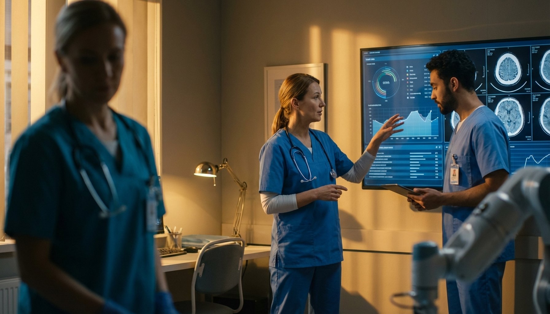 7 Proven AI Marketing Automation Strategies for UAE Healthcare 7 Symbolic image of AI technology assisting and empowering human healthcare providers.