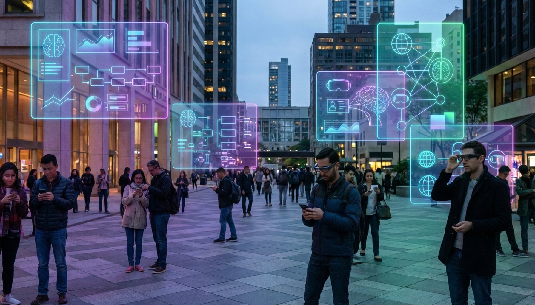 AI Digital Marketing Strategy UAE and GCC: The Ultimate Guide for 2026 9 Abstract futuristic scene with glowing AI elements interacting with stylized metaverse environments, representing future trends in digital marketing and personalized experiences.