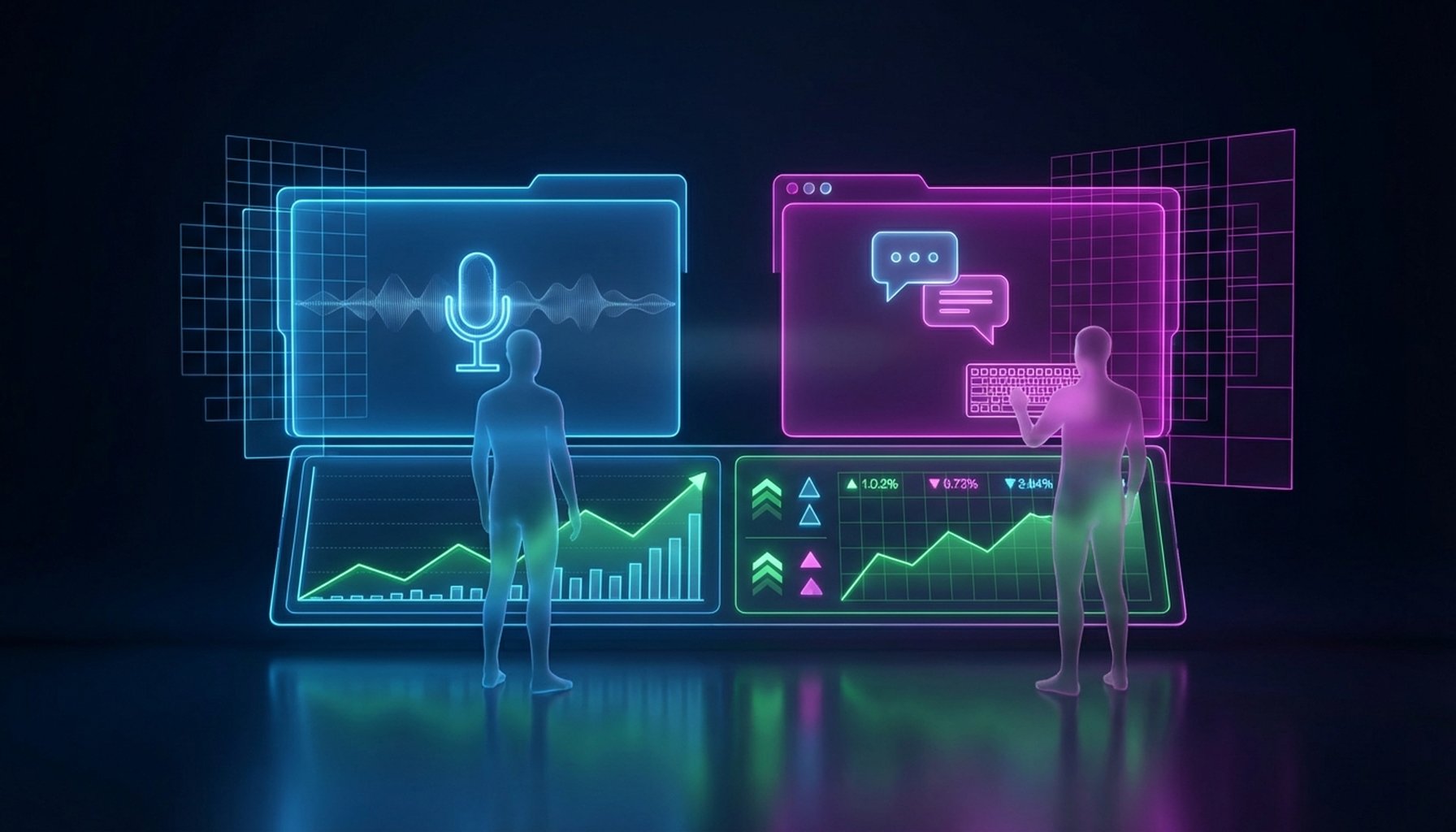 Comparison of AI voice assistants and text chatbots showing their superior ROI for businesses.
