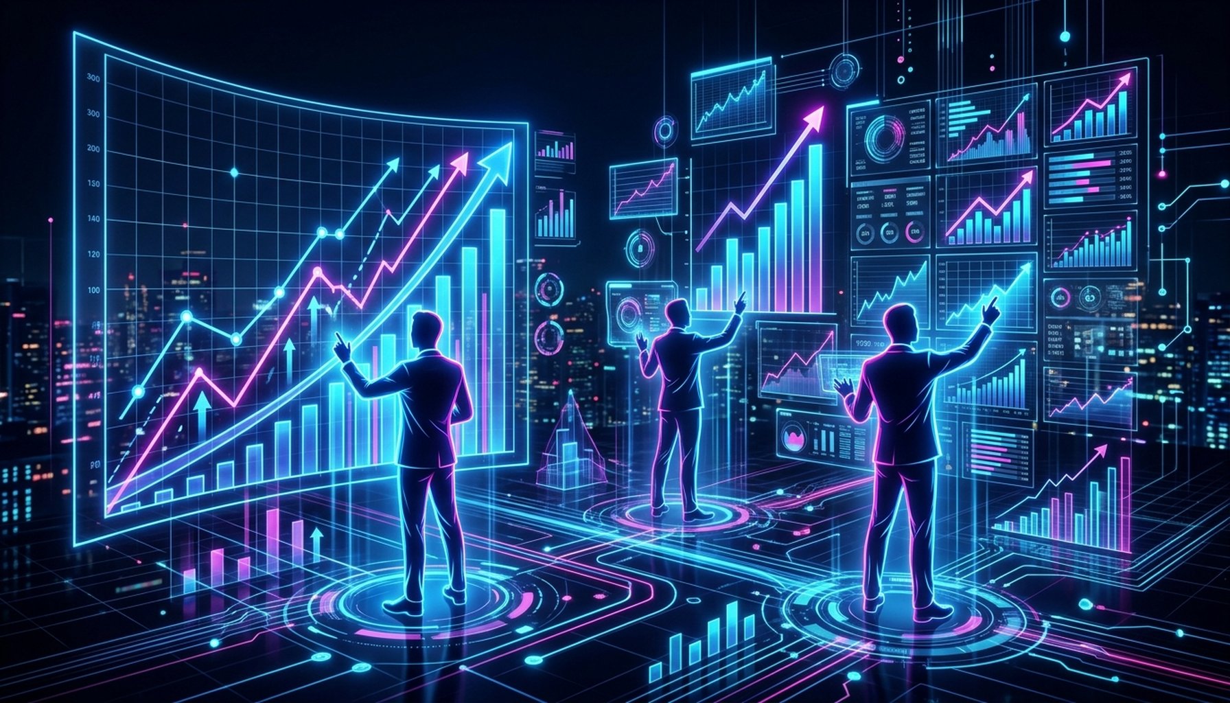 AI Marketing Automation For E-commerce And Retail in UAE: 7 Proven Strategies For Success 1 Abstract graphic illustrating upward trends in technology investment and AI adoption, set against a backdrop suggesting the UAE.