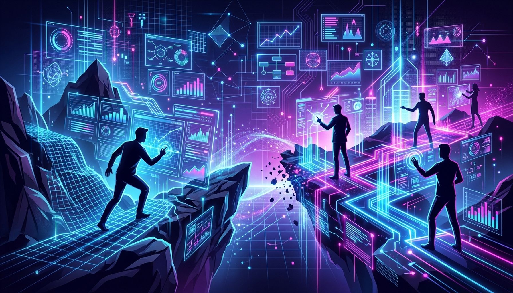 AI Marketing Automation For E-commerce And Retail in UAE: 7 Proven Strategies For Success 2 Visual metaphor depicting obstacles being overcome, with elements suggesting AI solutions and strategic pathways.