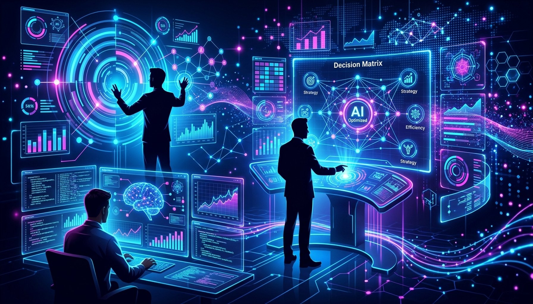 AI Marketing Automation For E-commerce And Retail in UAE: 7 Proven Strategies For Success 3 Abstract illustration showing intertwined gears and data streams, symbolizing AI's role in enhancing business productivity and decision-making.