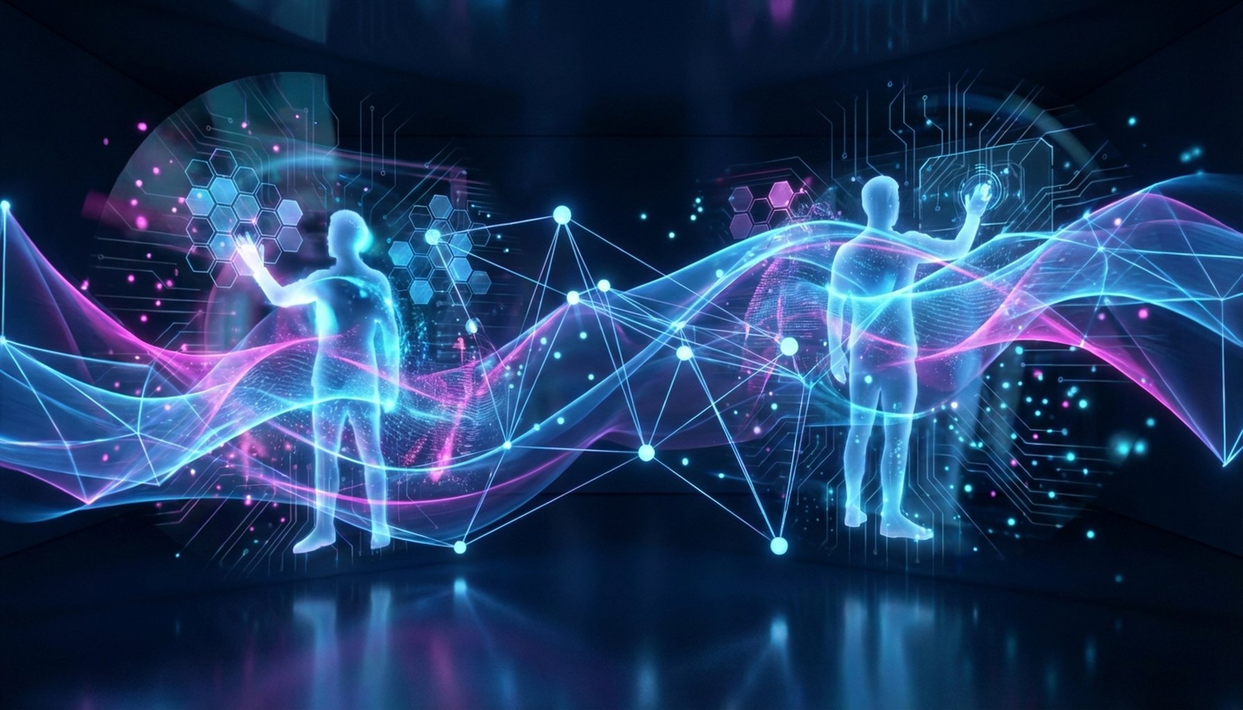 AI Voice Assistants vs Text Chatbots - What's Best For Your Business 3 An abstract visual representing a secure, scalable, and integrated digital network with glowing connections, symbolizing enterprise capabilities.