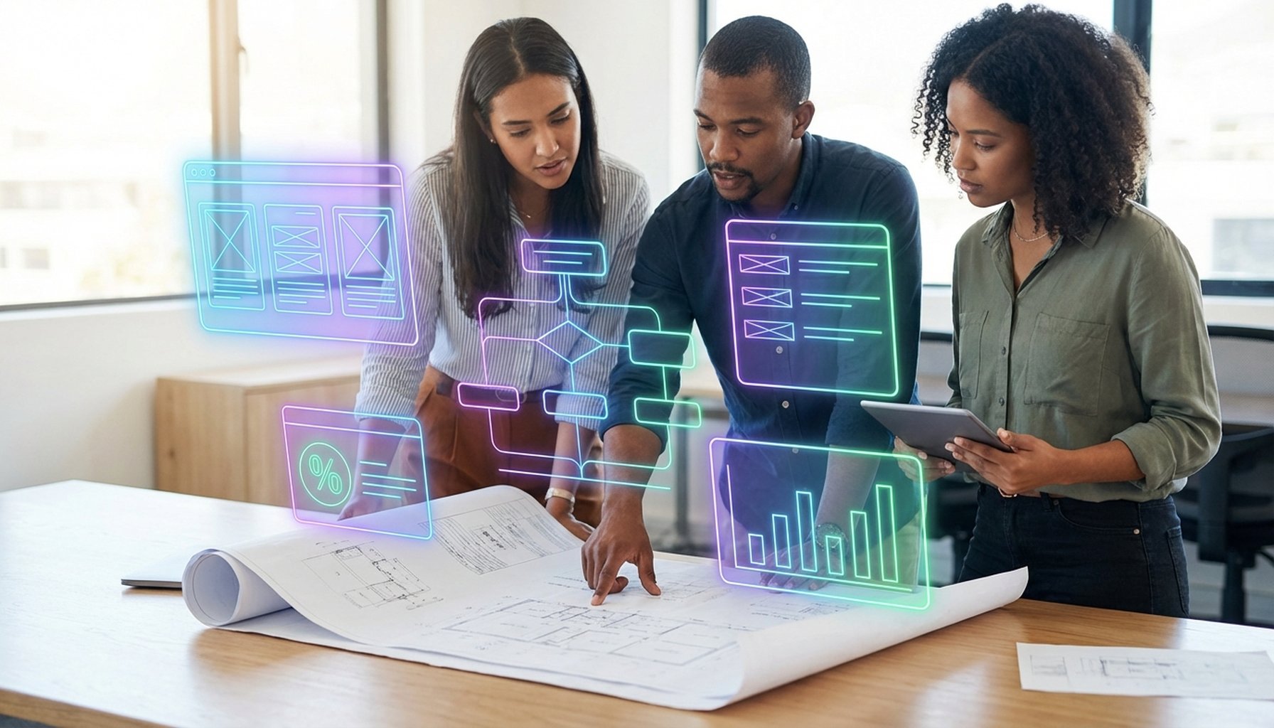 Customer Service AI Chatbots In The UAE: Proven Strategies to Save AED 1.2 Million 4 An intricate blueprint or development plan showing the stages of AI chatbot creation.