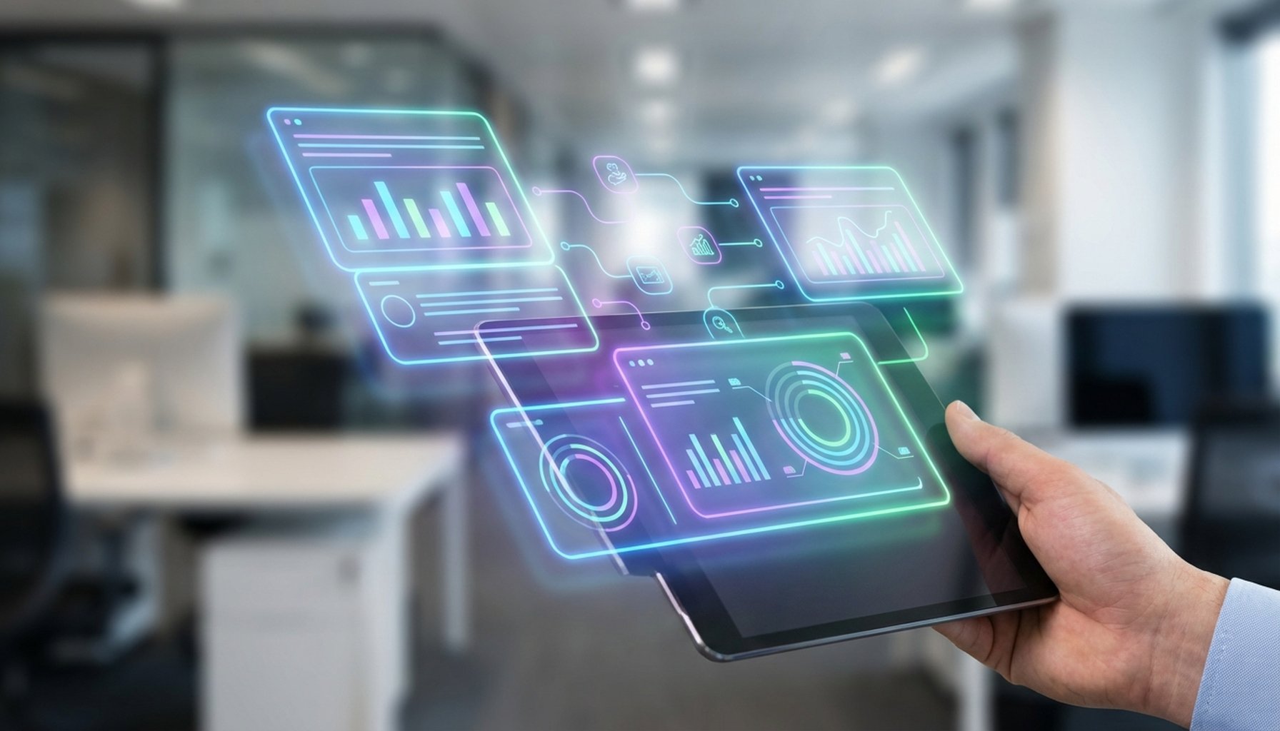 The Ultimate Guide to LinkedIn Lead Generation in UAE and Saudi Arabia 4 Abstract illustration of a professional online profile interface with content modules and connection icons.