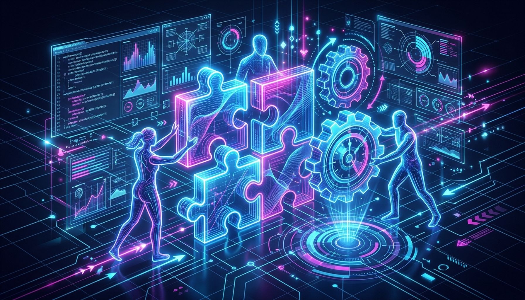 AI Marketing Automation For E-commerce And Retail in UAE: 7 Proven Strategies For Success 7 Interlocking puzzle pieces or gears, symbolizing a strong partnership and continuous refinement in AI systems and business collaboration.