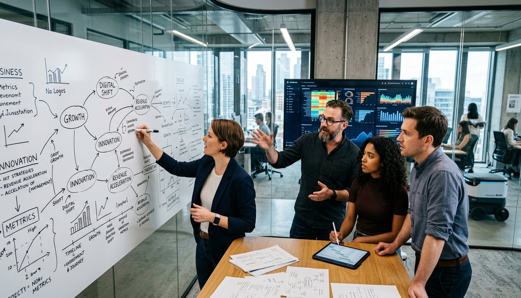 AI Social Media Automation for GCC Businesses: 7-Steps To Maximize ROI and Competitive Advantage 7 Dynamic visual showing an upward trajectory with speed lines, representing accelerated business transformation and strategic partnership.