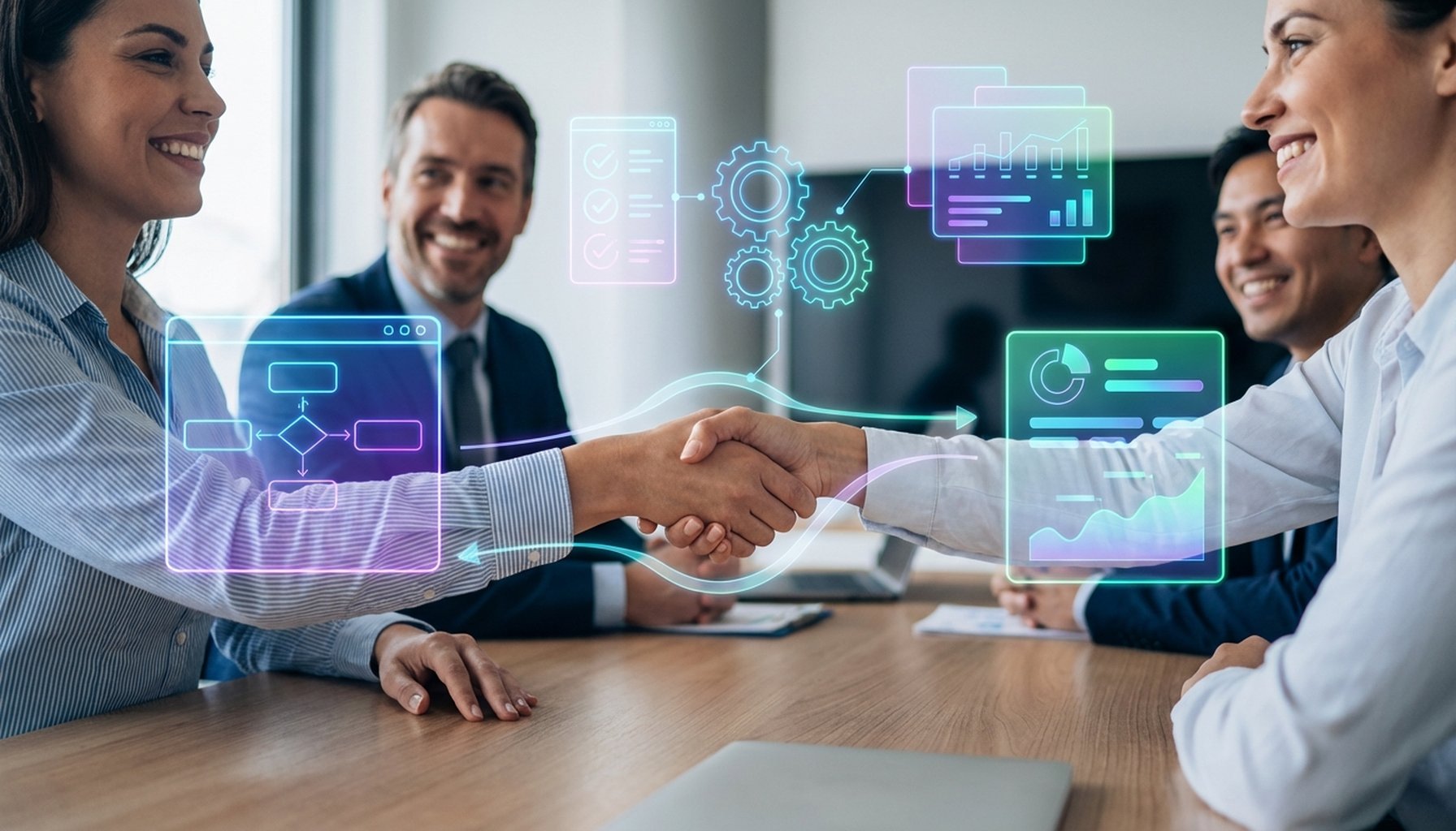 Customer Service AI Chatbots In The UAE: Proven Strategies to Save AED 1.2 Million 7 Two abstract shapes interlocking, symbolizing a strong partnership and the careful selection of a development agency.