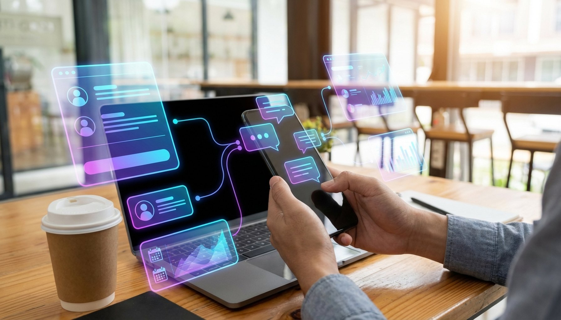 The Ultimate Guide to LinkedIn Lead Generation in UAE and Saudi Arabia 7 Digital representation of a CRM system connected to a messaging app icon, symbolizing seamless integration for lead nurturing.