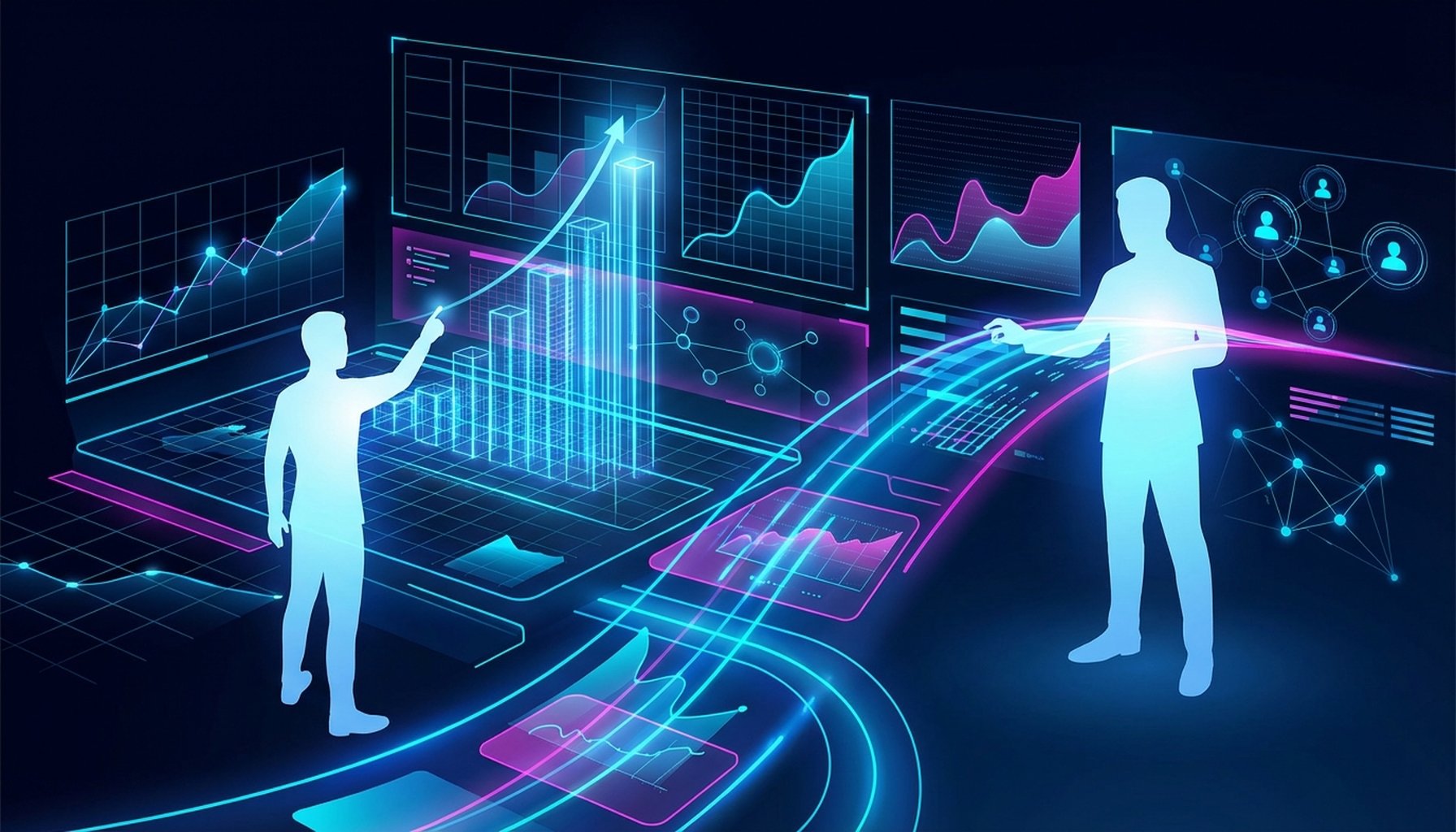 AI Voice Assistants vs Text Chatbots - What's Best For Your Business 9 An abstract visual representing expert guidance leading to strategic growth and a strong return on investment, with upward trajectories.