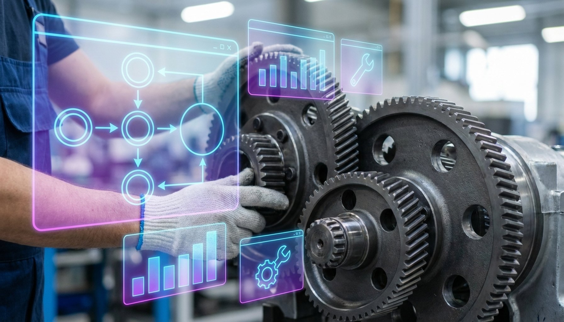 The Ultimate Guide to LinkedIn Lead Generation in UAE and Saudi Arabia 9 Abstract image of interlocking gears alongside a human hand, representing the balance between technology and personal touch for future strategies.