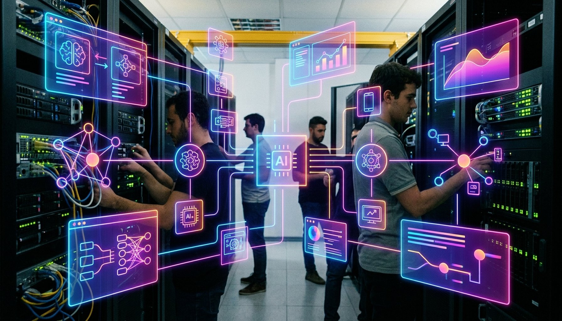 Healthcare AI Agents & Chatbots UAE: Transforming Compliance and Patient Service 7 A complex yet organized network of nodes and connections, illustrating enterprise AI development and seamless ecosystem connectivity, suitable for an FAQ section on healthcare chatbots.