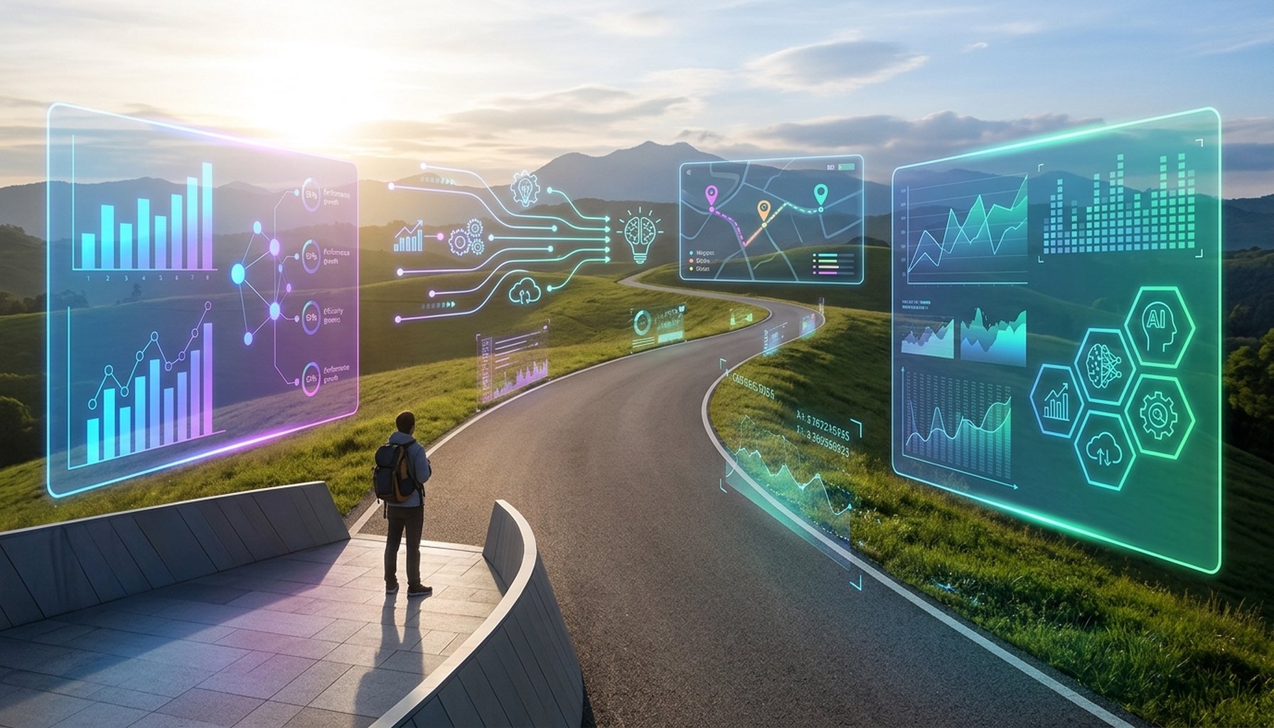 Agentic AI Implementation in Dubai Private Sector: The Ultimate Guide for 2026 9 Visual of a launching pad or a starting line with digital glowing lines, representing the beginning of an AI transformation journey.