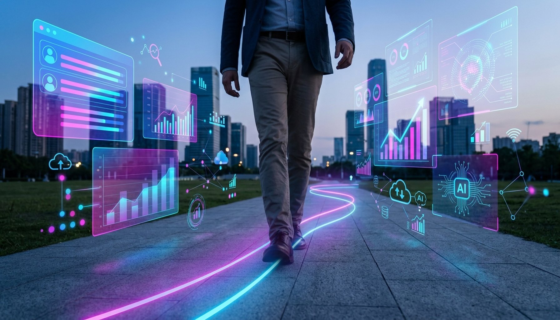 AI Agent & Chatbot Development Cost in Dubai: The Complete 2026 Pricing Guide with ROI Strategies 8 An abstract visual symbolizing the initial step towards a successful, AI-driven business future in a dynamic market.