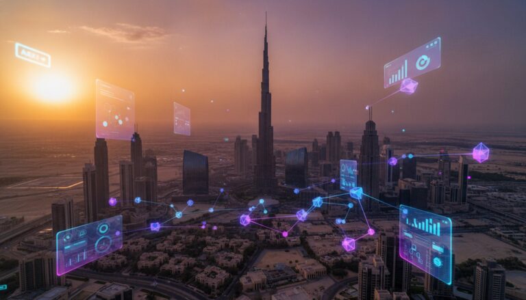 Home 26 Agentic AI Dubai businesses transformation with autonomous AI agents and futuristic cityscape