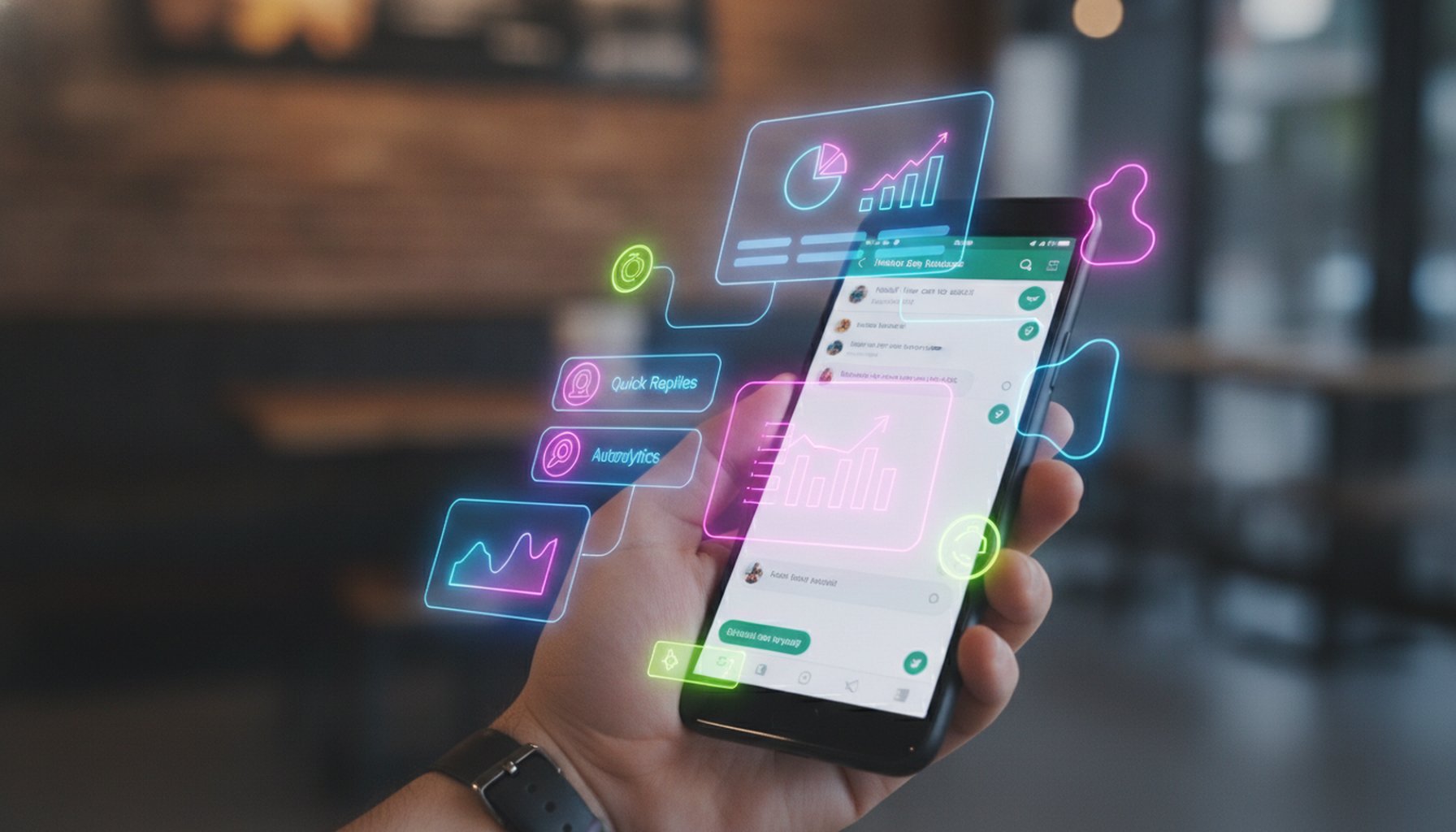 WhatsApp business automation interface showing after-hours customer inquiry management