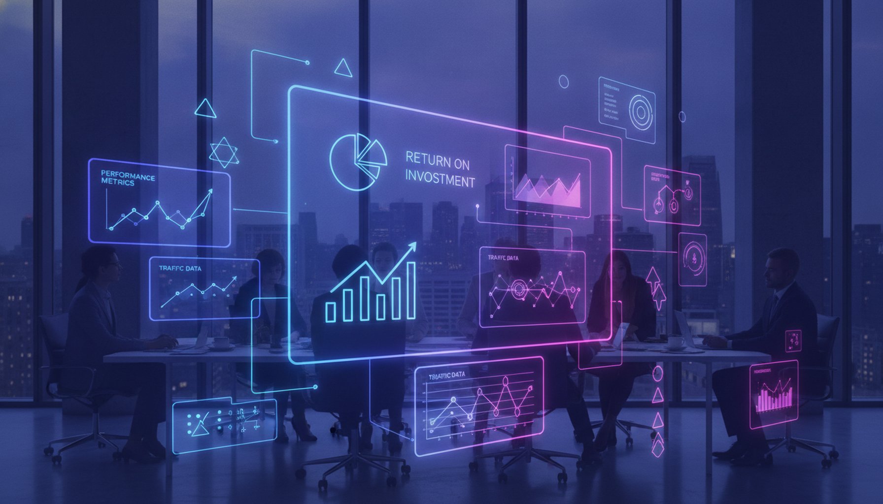 Your Customers Stopped Googling. They're Asking AI Now: The GEO Guide for Dubai Businesses 5 Business analytics dashboard showing GEO performance metrics and ROI tracking data